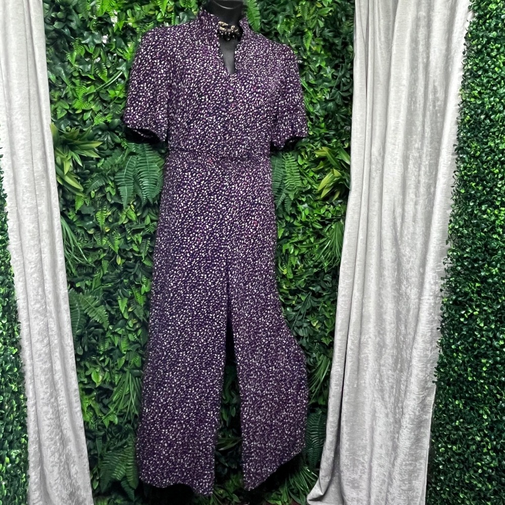 London Times Jumpsuit Size 16 Womens Purple Floral Print Wide Leg 3269 - Picture 3 of 9